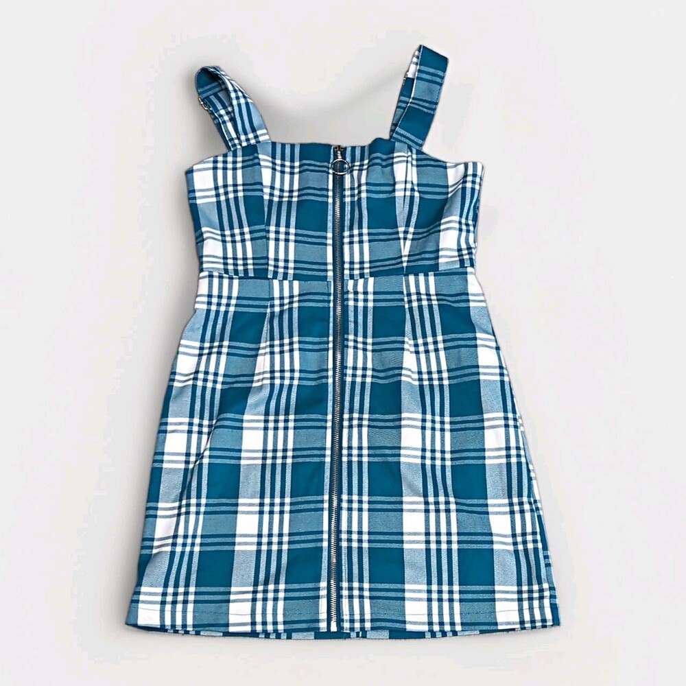 NWT FOREVER 21 Size S - Teal/White Plaid Mini Dress Square Neck